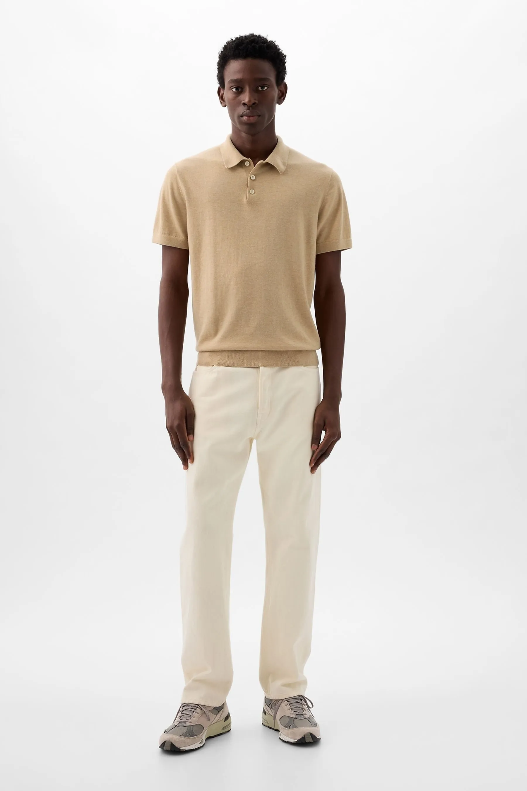 Beige CashSoft Short Sleeve Polo Shirt