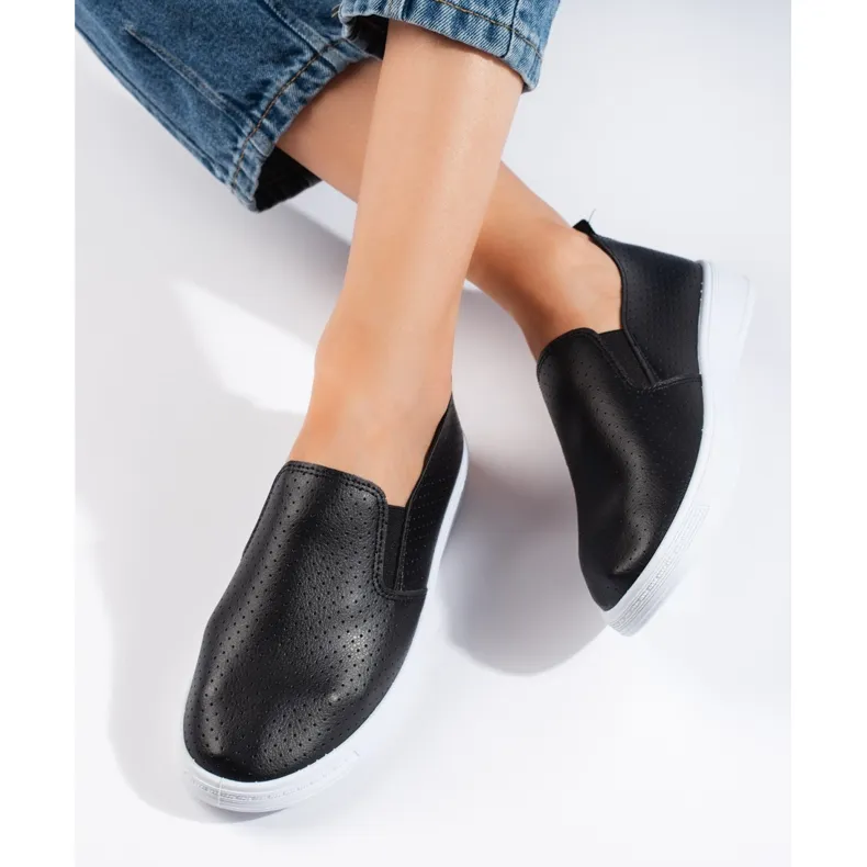 Black openwork slip-on shoes