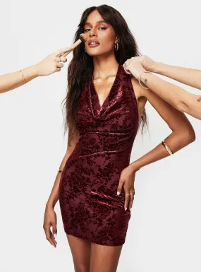 Carlso Halter Mini Dress Burgundy