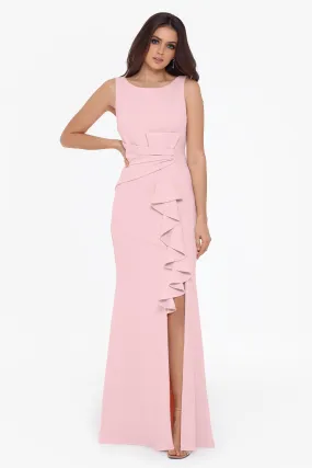 Christine Scuba Crepe Ruffled Bow Gown