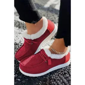 Fiery Red Corduroy Drawstring Plush Slip on Shoes