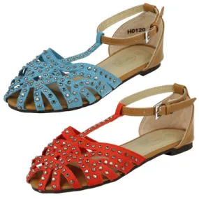 Girls Spot On T-Bar Diamante Sandals