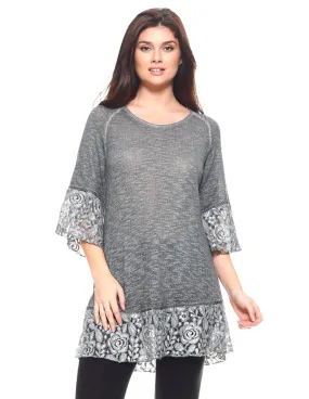 Grey Lace Trim Tunic