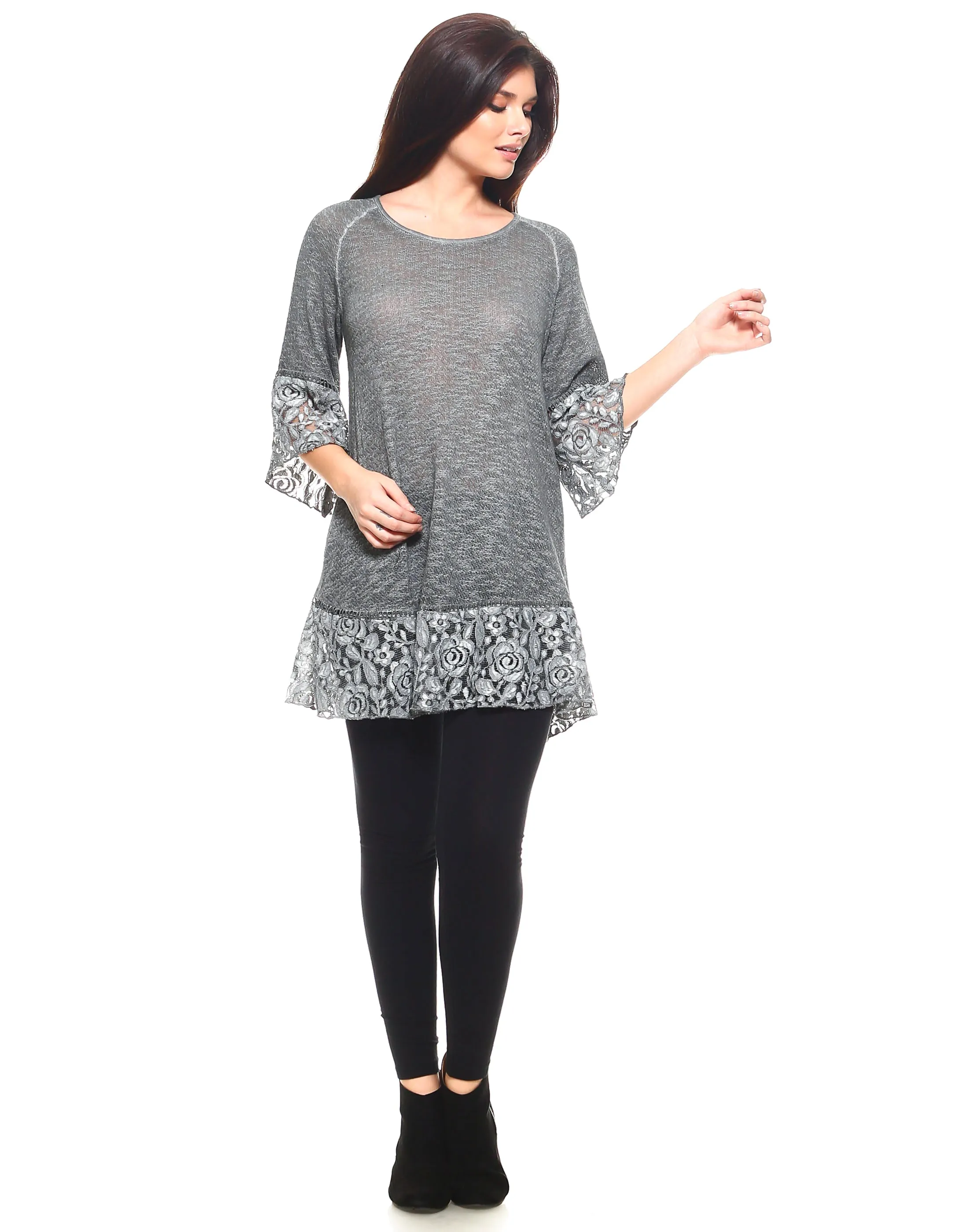 Grey Lace Trim Tunic