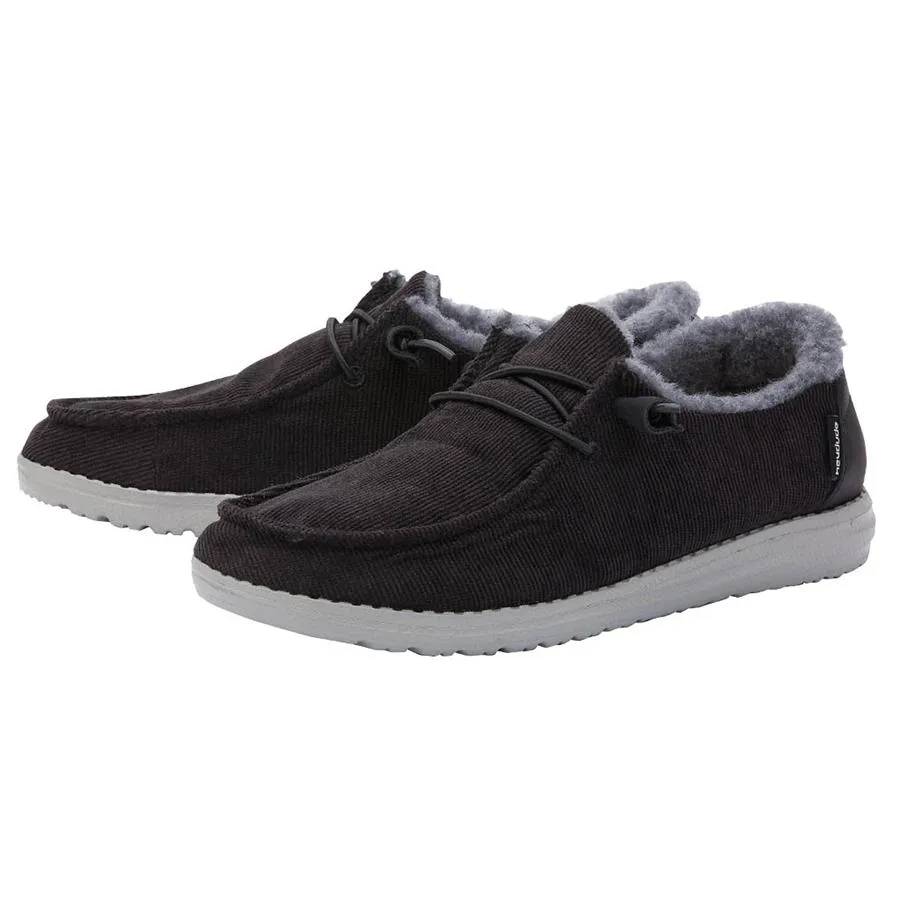 Hey Dude Womens Wendy Corduroy Faux Fur Slip On Shoes- Black