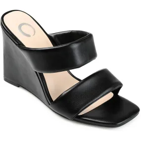 Journee Collection Womens Kailee Faux Leather Slip On Wedge Sandals