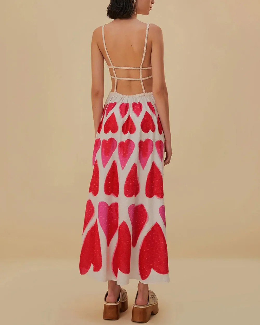 Off White Painted Hearts Maxi Dress