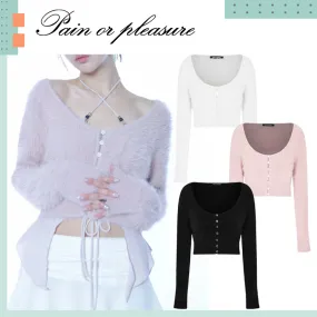 PAIN OR PLEASURE  |Casual Style Street Style Long Sleeves Plain Elegant Style