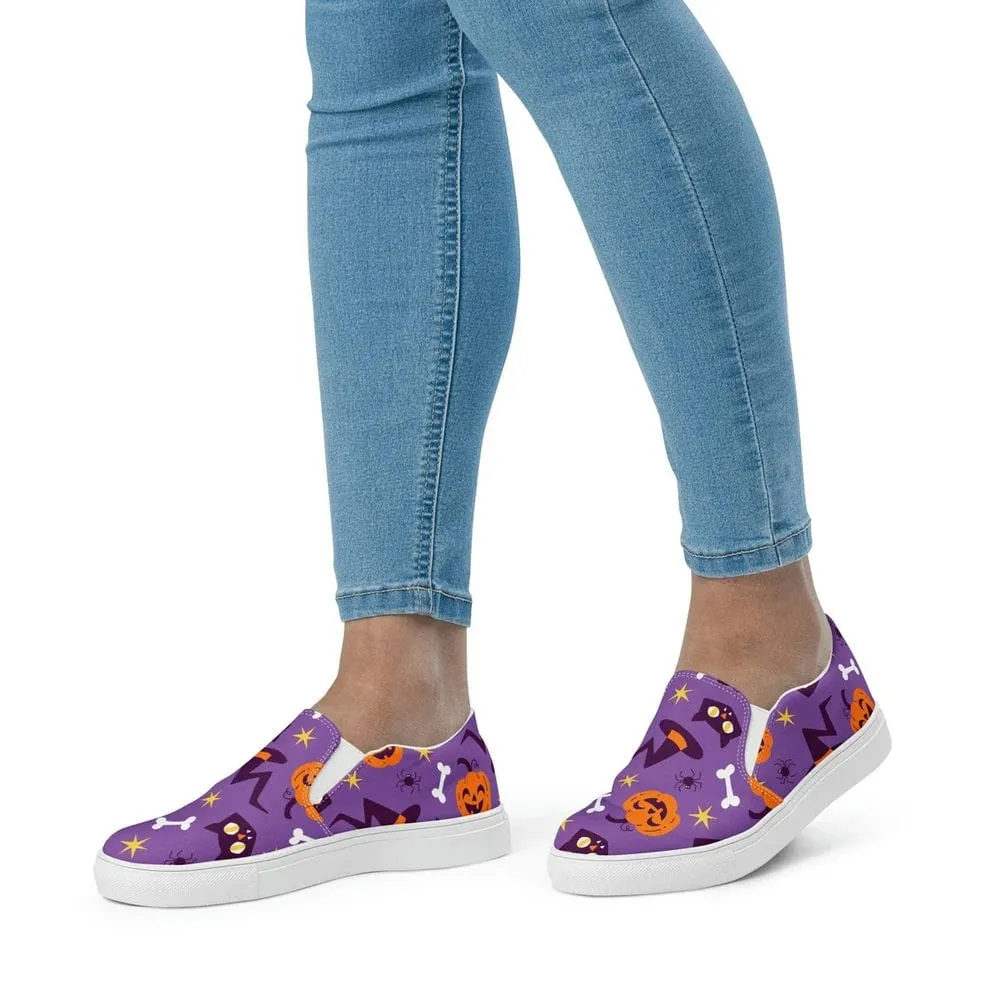 Purple Halloween Pattern Slip On Shoes