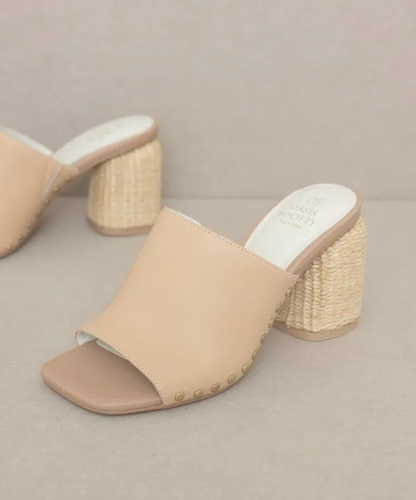 Serena - Studded Raffia Slide Heel