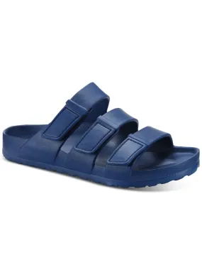 SUN STONE Mens Navy Hook & Loop Stay-Put Straps Flexible Sole Adjustable Bowie Open Toe Platform Slip On Slide Sandals Shoes