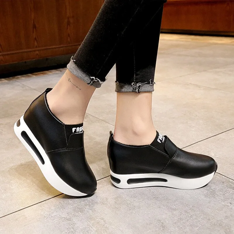 Women's Solid Pattern Slip-On Wedge Hide High Heel Casual Shoes